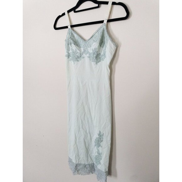 Vintage Charmode Sears Mint Green Lace Trim Nightgown With Floral Appliqué & Adj - Picture 3 of 11